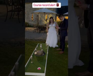 The groom starts by saying he never wins at mini golf, bride goes round in a new course record 😂