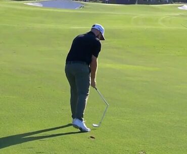 After missing his approach to the green on the 14th hole, Tyrrell Hatton snapped his club in two