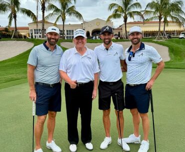 L to R: Pro golfer Dustin Johnson, President-elect Donald Trump, Collin Yost, Austin Johnson