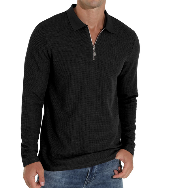 GIRUNS Waffle Knit Long Sleeve Polo