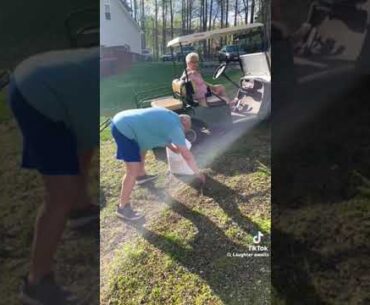 fertilize the lawn with a spreader and a golf cart