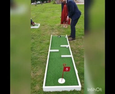 Wedding mini golf hole in one shot. Can you beat our mission Impossible hole ?