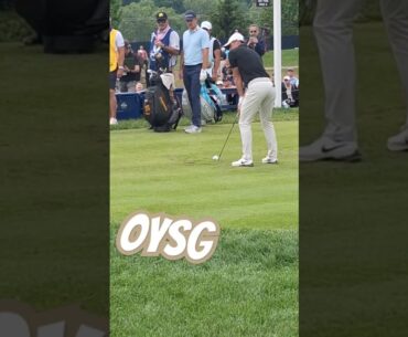 Rory McIlroy rips a 6-iron while Justin Rose looks on!  @FootJoy @OYSG