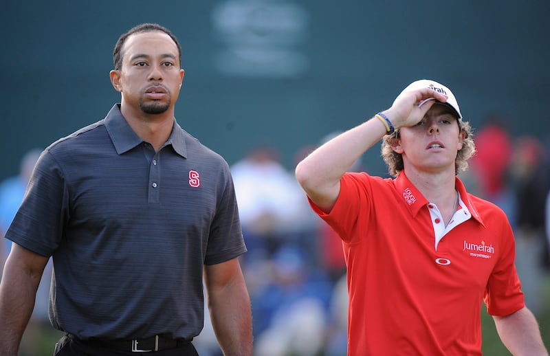 Tiger Woods and a young Rory McIlroy at the 2010 Chevron World Challenge at the Sherwood Country Club. Photograph: Robyn Beck/AFP via Getty