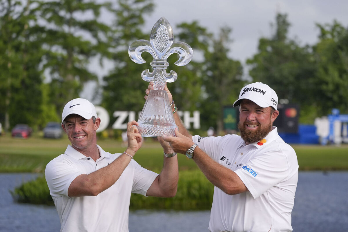 Rory McIlroy and Shane Lowry after winning the PGA Zurich Classic at TPC Louisiana in Avondale, Sunday, April 28. Picture: Gerald Herbert/AP
