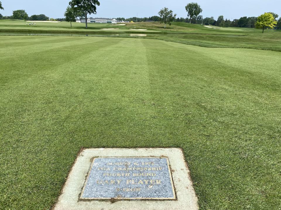 The plaque for Gary Player's iconic 9-iron from the rough at the 1972 PGA Championship can now be replicated from the fairway. (Adam Schupak/Golfweek)