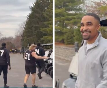 Eagles Linemen Freak Out Over Hurts And Barkley's Golf Cart Christmas Presents