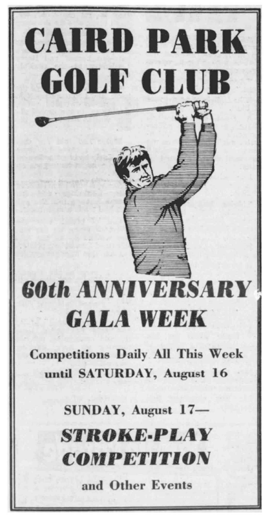 a flyer for the competition being held for the 60th anniversary of Caird Park Golf Club