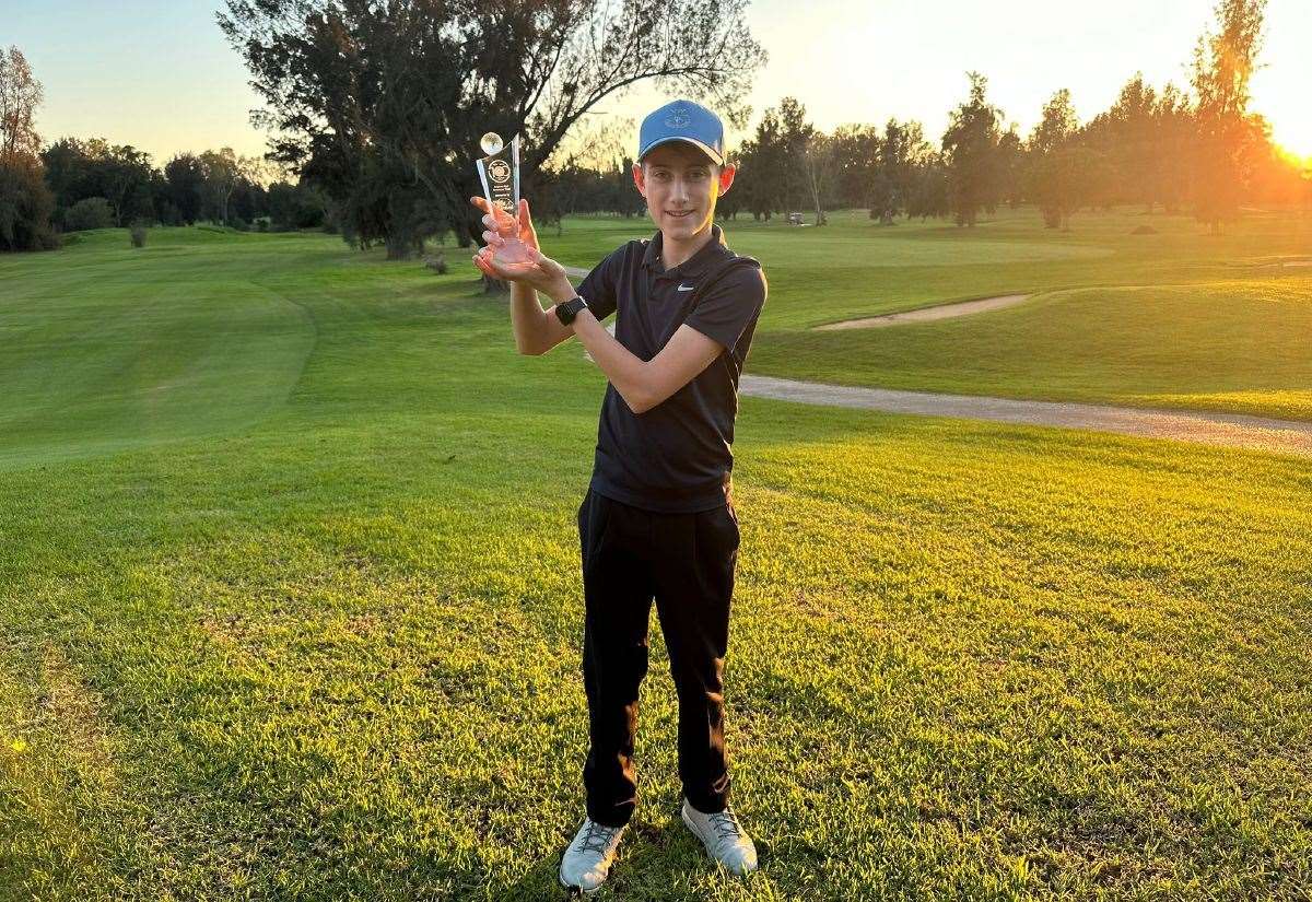 Harry Camm of Spalding Golf Club wins the Race To Woodhall Overseas Grand Final at the Penina Hotel and Golf Resort in Portugal
