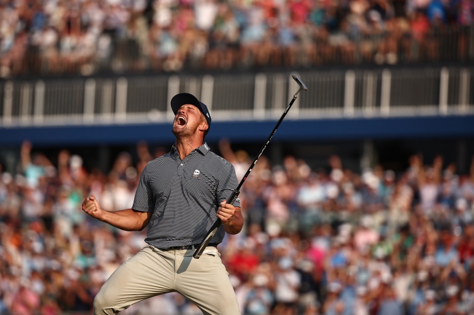 Bryson DeChambeau of the United States reacts to his winning putt on the 18th green during the final round of the 124th U.S. Open at Pinehurst No.2