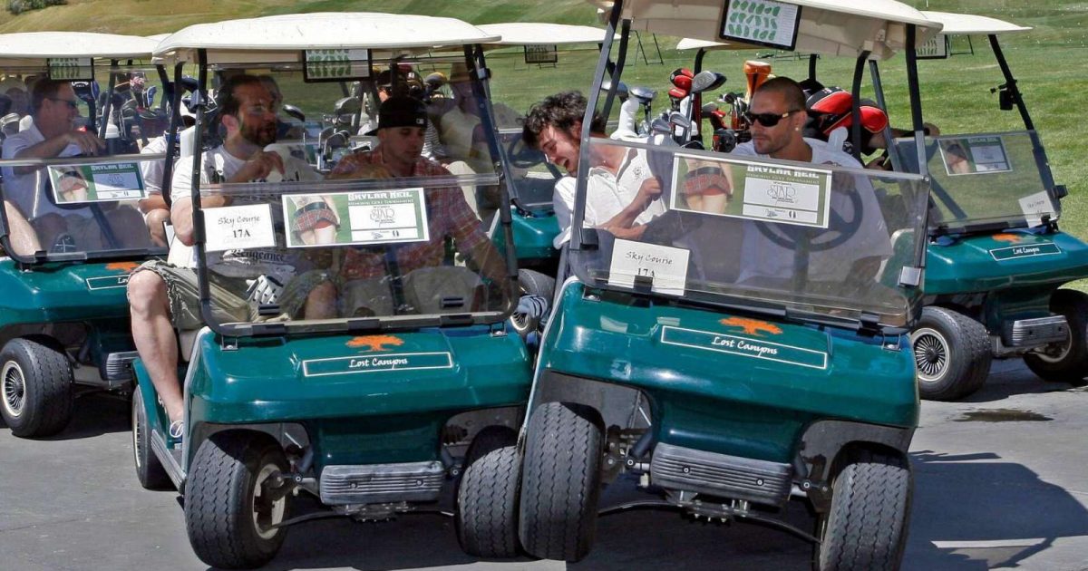 Two golf carts collide