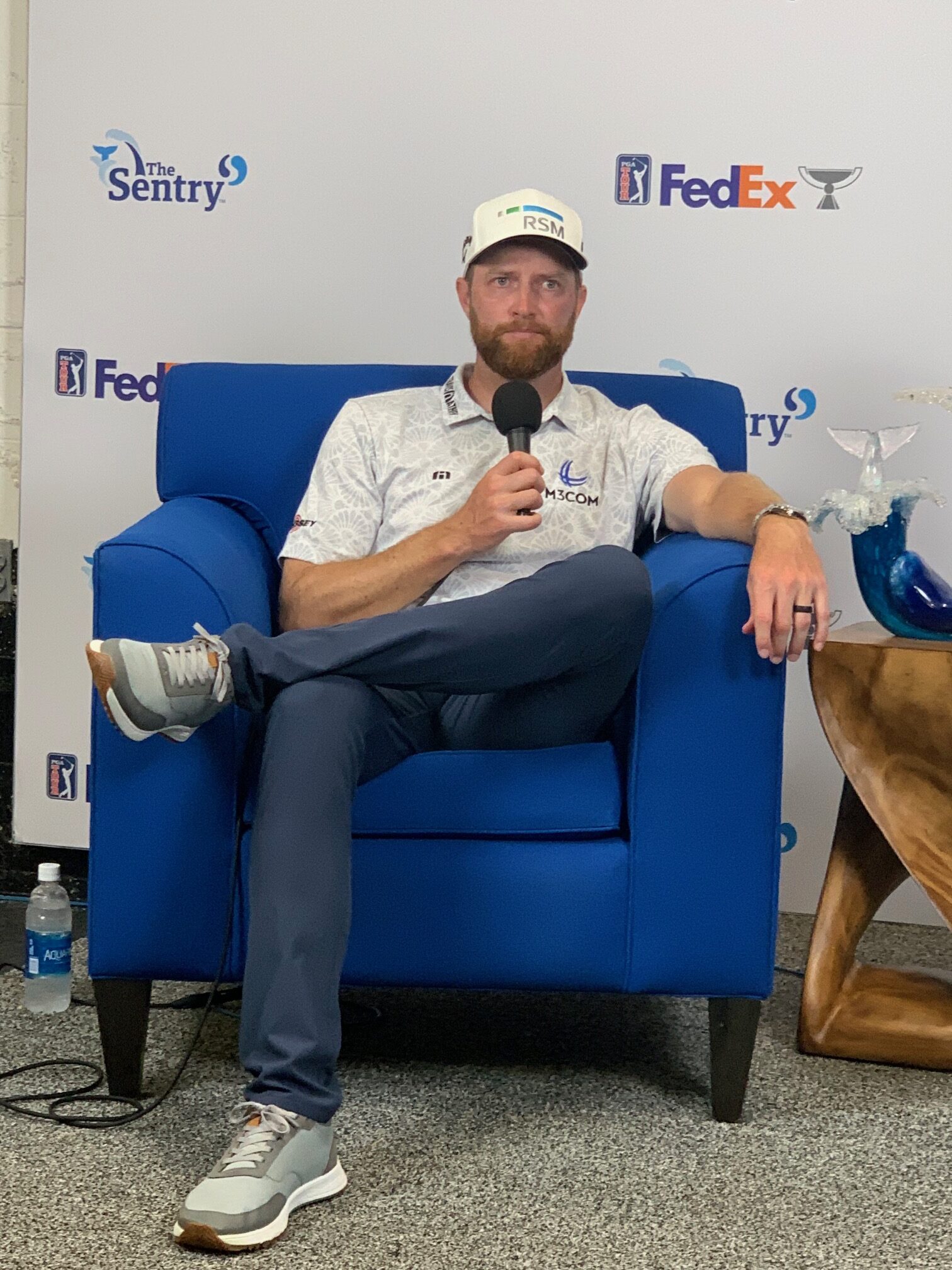 Chris Kirk is shown in his news conference after winning The Sentry tournament at the Kapalua Plantation Course in January. HJI / ROB COLLIAS photo