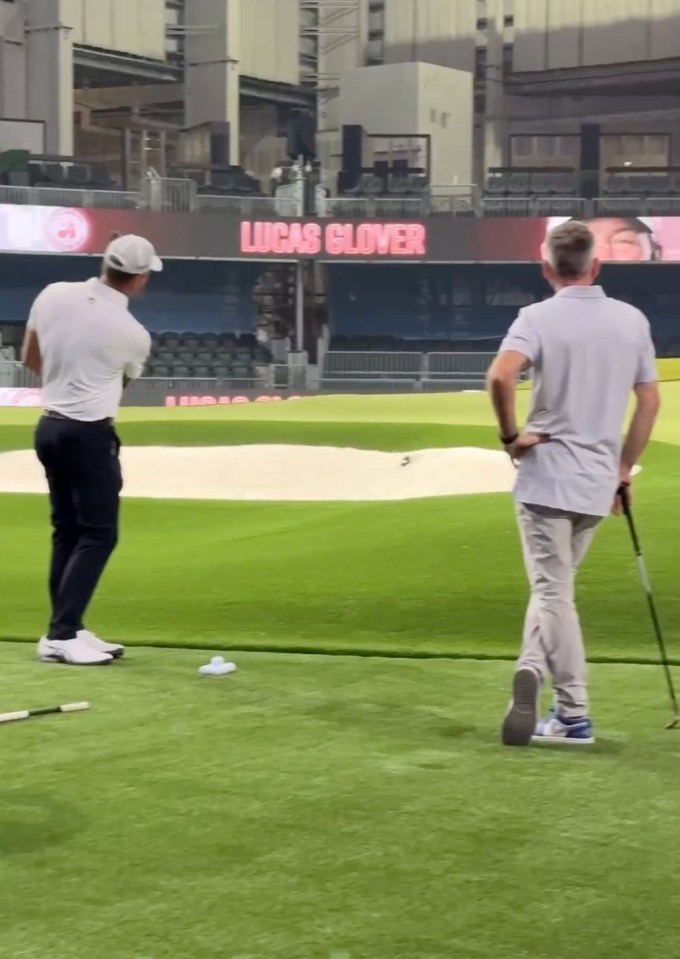 PGA Tour star Lucas Glover practices in the SOFI centre arena