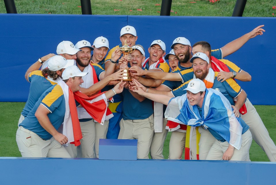 Team Europe celebrate winning the 2023 Ryder Cup