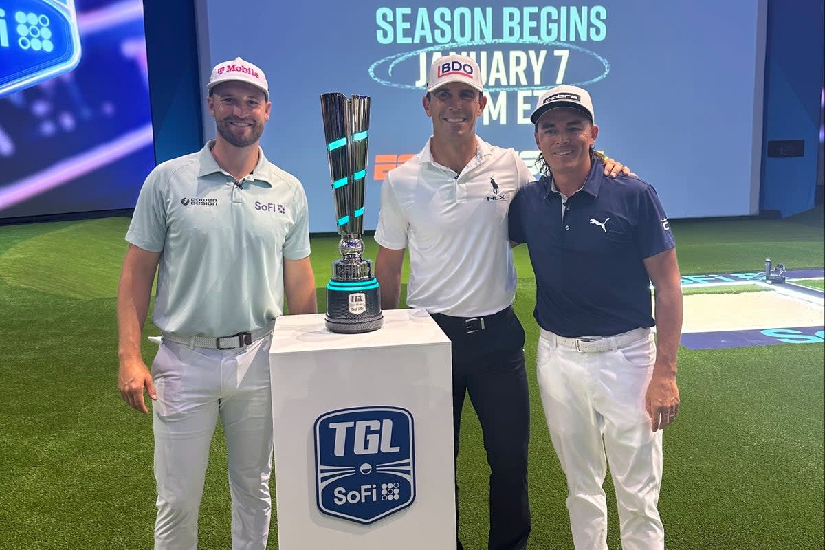 Wyndham Clar (left) Billy Horschel (centre) and Rickie Fowler are among the players to feature in TGL (AP)