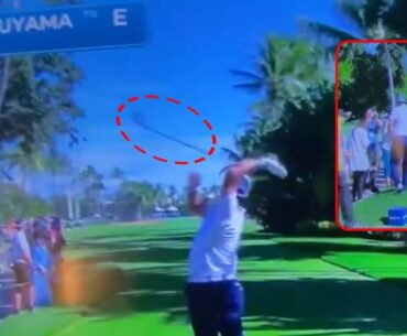 WATCH: Hideki Matsuyama accidentally hits the crowd with his driver at the Sony Open in Hawaii 2025