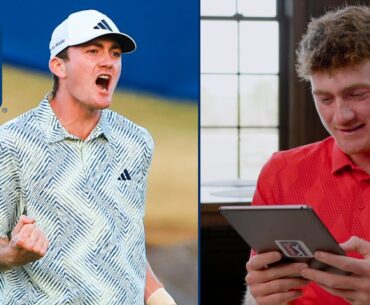 Nick Dunlap reacts to his win at 2024 American Express