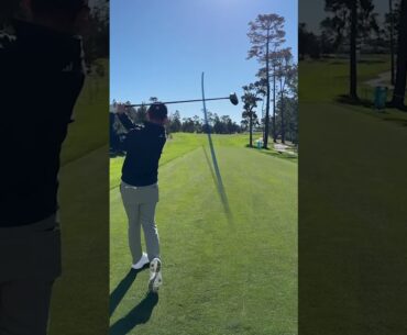 Tommy Fleetwood and Collin Morikawa's best practice round shots at Spyglass. #shorts