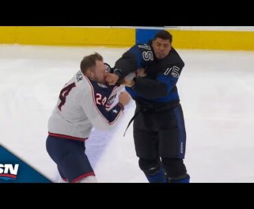 Maple Leafs' Ryan Reaves And Blue Jackets' Mathieu Olivier Trade Huge Blows In Heavyweight Slugfest