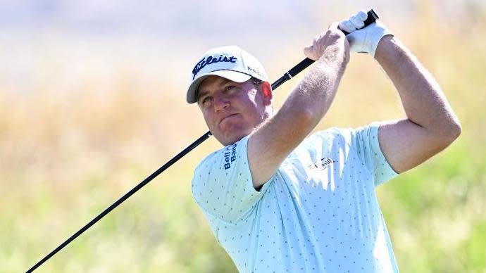 Tom Hoge plays a tee shot during the final round of the World Wide Technology Championship 2024