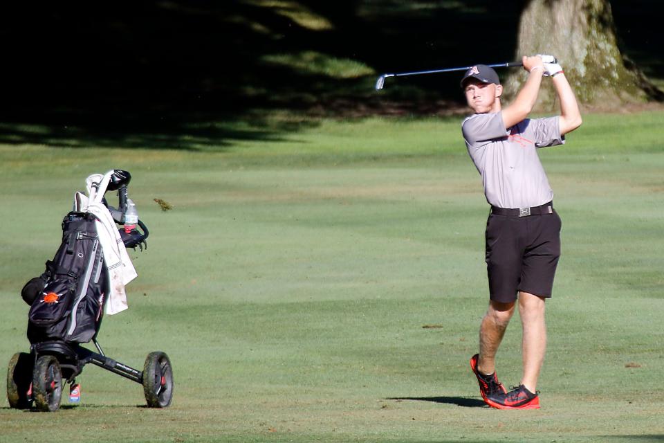 In this file photo from August 2020, Ashland High School’s Tyler Sabo hits a fairway shot on No. 2 during the Weiss Invitational at the Ashland Golf Club.