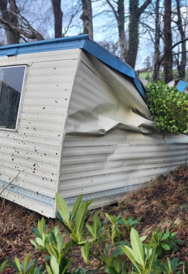 Damaged mobile home.