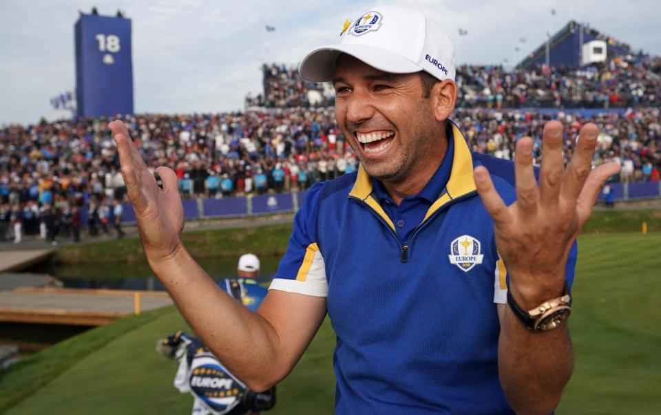 Sergio Garcia celebrates winning the Ryder Cup