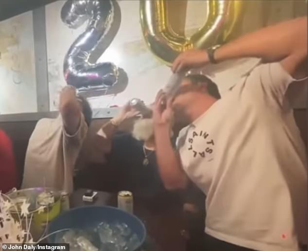 The 58-year-old, who has earned cult status, enjoyed boozy celebrations on New Year's Eve