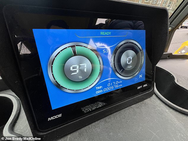 The digital dashboard records your speed and charge level - as well as which gear is selected and whether your indicators are on