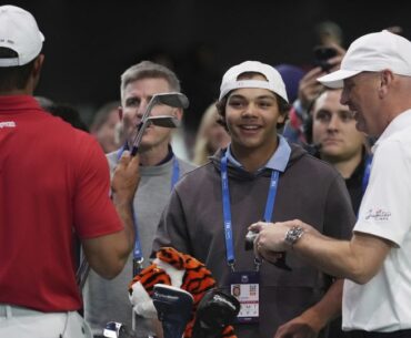 Tiger Woods’ son Charlie chuckles while watching his dad suffer heavy defeat in TGL debut
