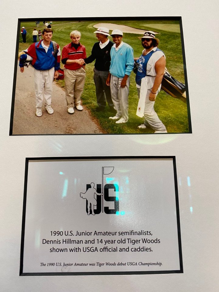 Woods pictured alongside his iconic caddie at the Lake Merced Golf Club in California