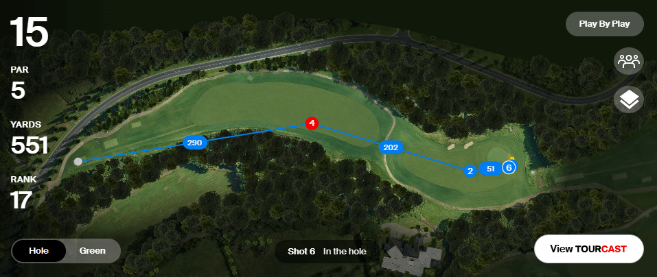 Zalatoris' map from the 15th hole shows the penalty strokes