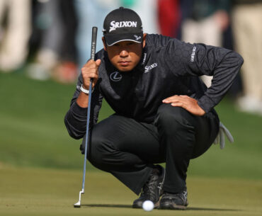 Hideki Matsuyama reads a putt during 2025 WM Phoenix Open...