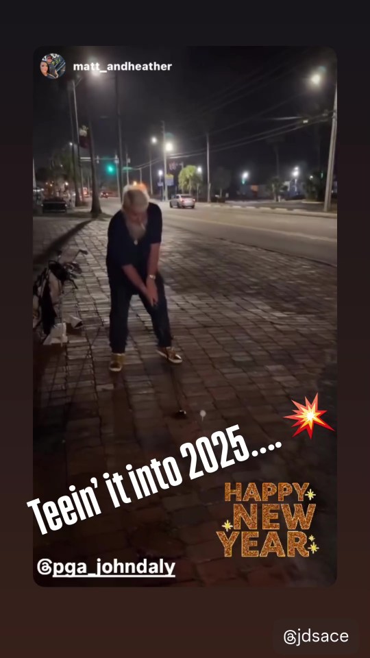 John Daly drove a golf ball over a road to celebrate the new year