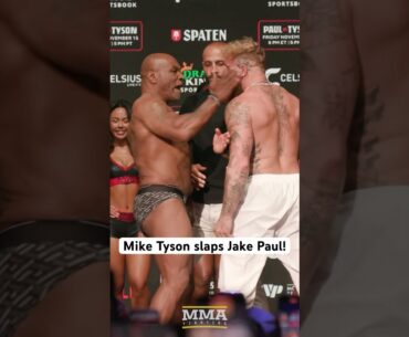 Mike Tyson slaps Jake Paul at the weigh-ins!