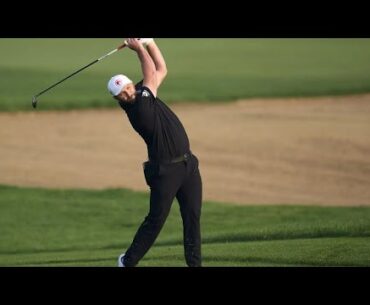 Jon Rahm blasts a 396 yard tee shot under night light at LIV Golf Riyadh