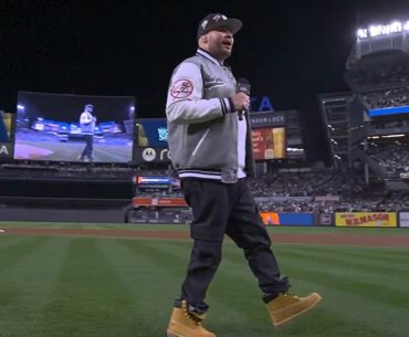 Fat Joe performs on the field at Yankee Stadium before World Series Game 3!