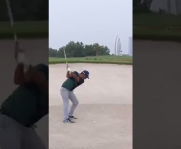 Pablo Larrazábal Corominas bunker shot 140 yards down the line #golf #golfswing #dpworldtour