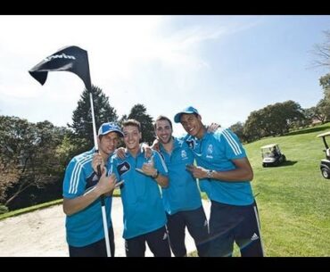 Real Madrid stars show off their football skills... on the golf course!