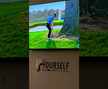 Cameron Davis impossible shot off tree roots on 18 at Pebble Beach GC
