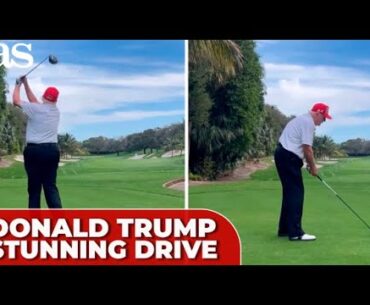 DONALD TRUMP'S STUNNING DRIVE swing power shines in golf round with JD VANCE