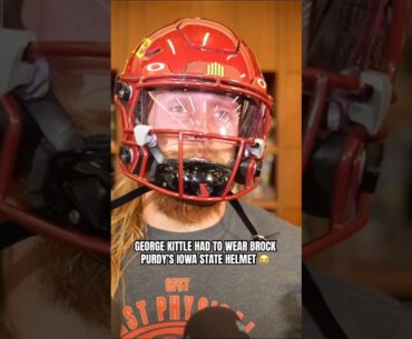 George Kittle had to wear Purdy’s helmet after losing the Iowa-Iowa State bet 💀 (via @49ers)