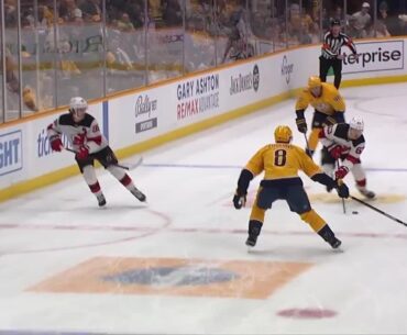 Seamus Casey scores a goal against the Nashville Predators