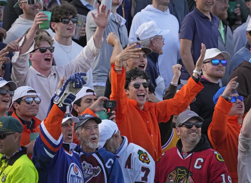 Golf fans cheer during the second round of the WM Phoenix Open on the 16th hole at TPC in Scottsdale on Feb. 7, 2025.