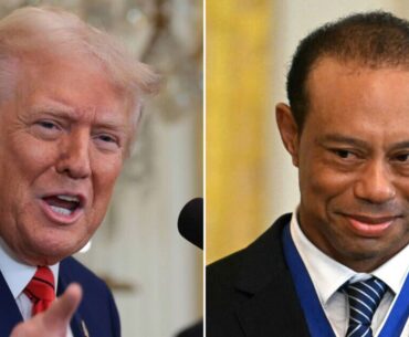 Tiger Woods looks sheepish and rejects Donald Trump on stage at White House event | Golf | Sport