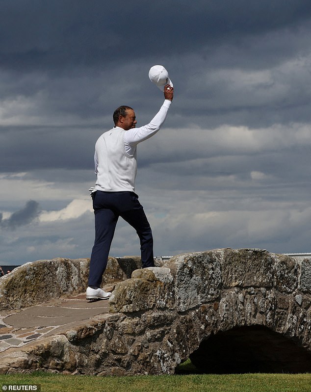The biggest names in golf like Tiger Woods (pictured) have been pictured walking over Swilcan Bridge