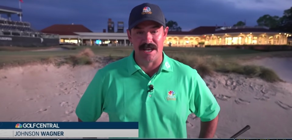 Screenshot of a golf reporter giving a live report.