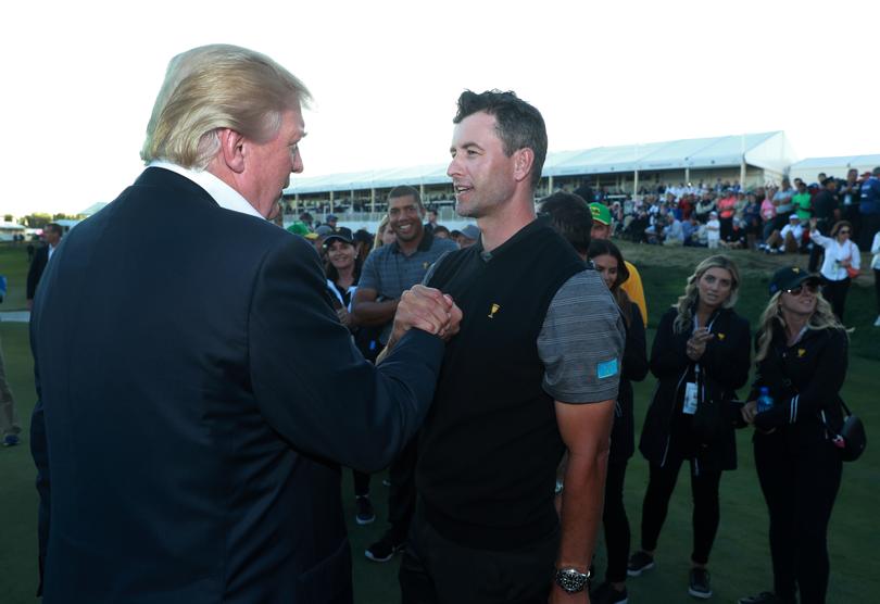 President Donald Trump greets Adam Scott of Australia back in 2017.