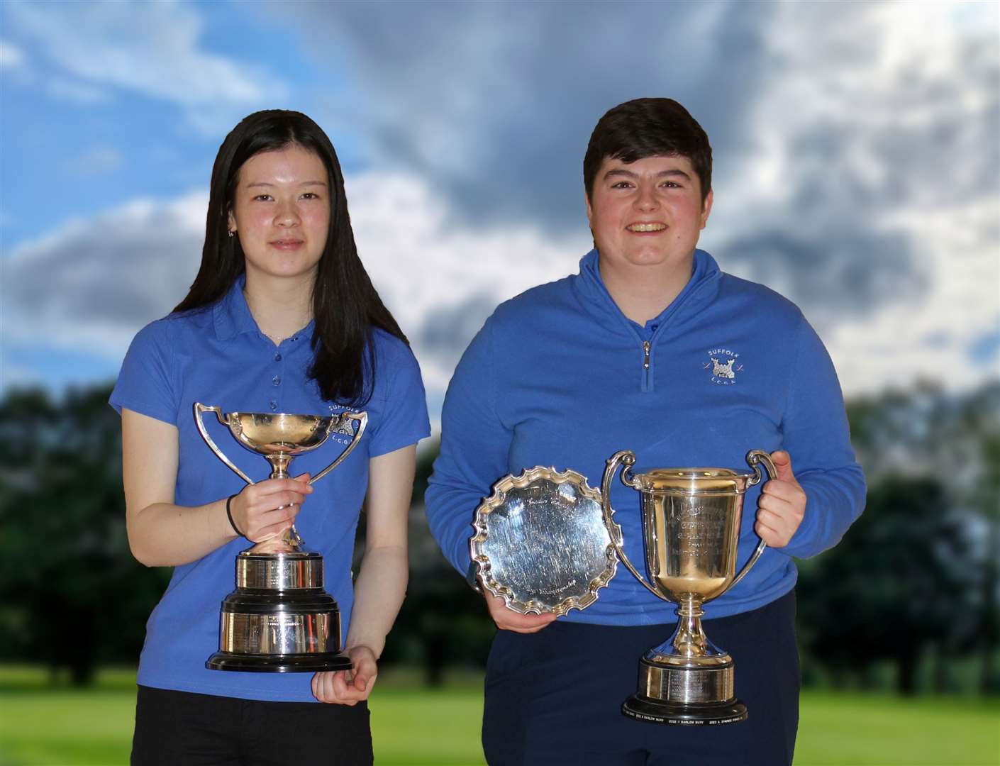 Bury St Edmunds GC members Jasmine Points (left) and Alice Barlow (right) - who is now vice captain of Suffolk's Ladies' team - picked up their county prizes Picture: Wendy Flack