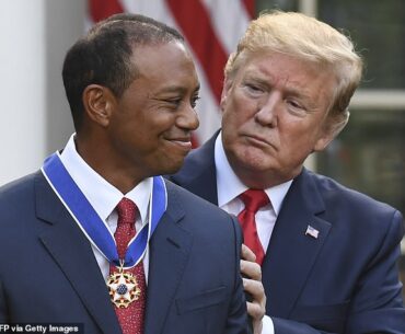 Donald Trump squeezed in a quick round of golf with Tiger Woods on Sunday morning